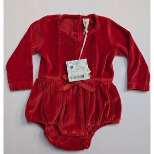Kate Quinn Organic Cotton Velour Cardinal Red Skinny Bow Bubble 12-18 Christmas